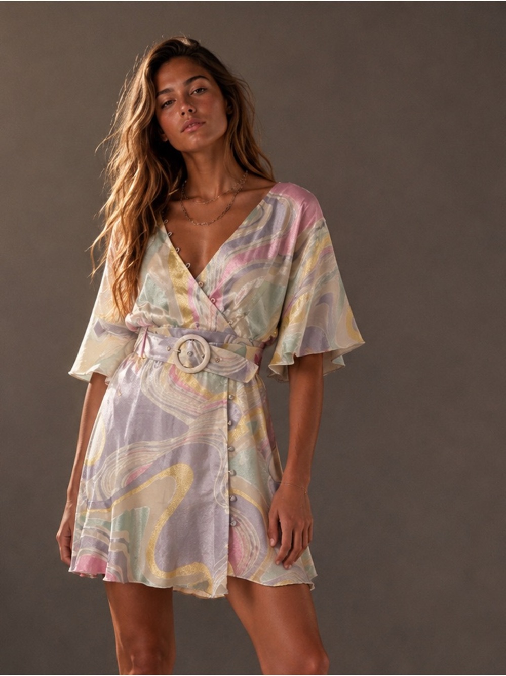 ASOS DESIGN Satin Belted Abstract Wrap Mini Dress US 4 NWT